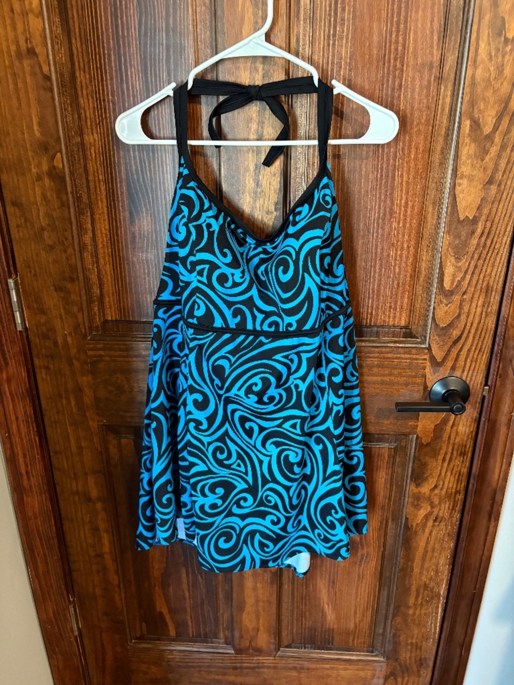 Croft & Barrow blue and black one piece swimsuit used size 20W halter tie